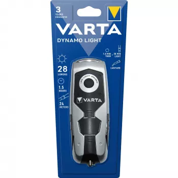 Varta Dynamo Light LED - torcia a mano - nero - grigio - plastica - 3 lampade - 28 lm - 26 m