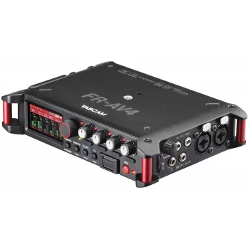 Registratore audio portatile Tascam FR-AV4 — 6 canali, 4 combo XLR + 2x 3,5 mm, 24/32 bit, 48/96/192 kHz, microSD fino a 512 GB, USB-C, PD