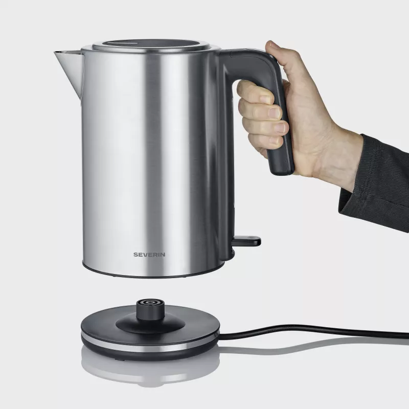 Bollitore SEVERIN WK 3449 — 1,7 l, 2400 W, acciaio inox/plastica, nero-argento