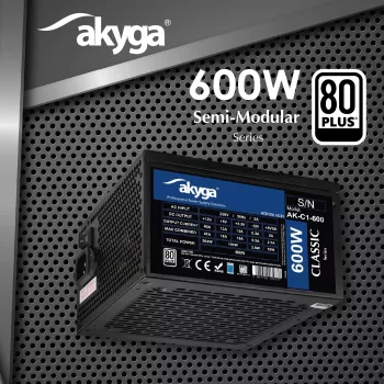 Akyga Classic AK-C1-600 alimentatore ATX 600 W, 80 PLUS, PFC attivo, ventola 120 mm
