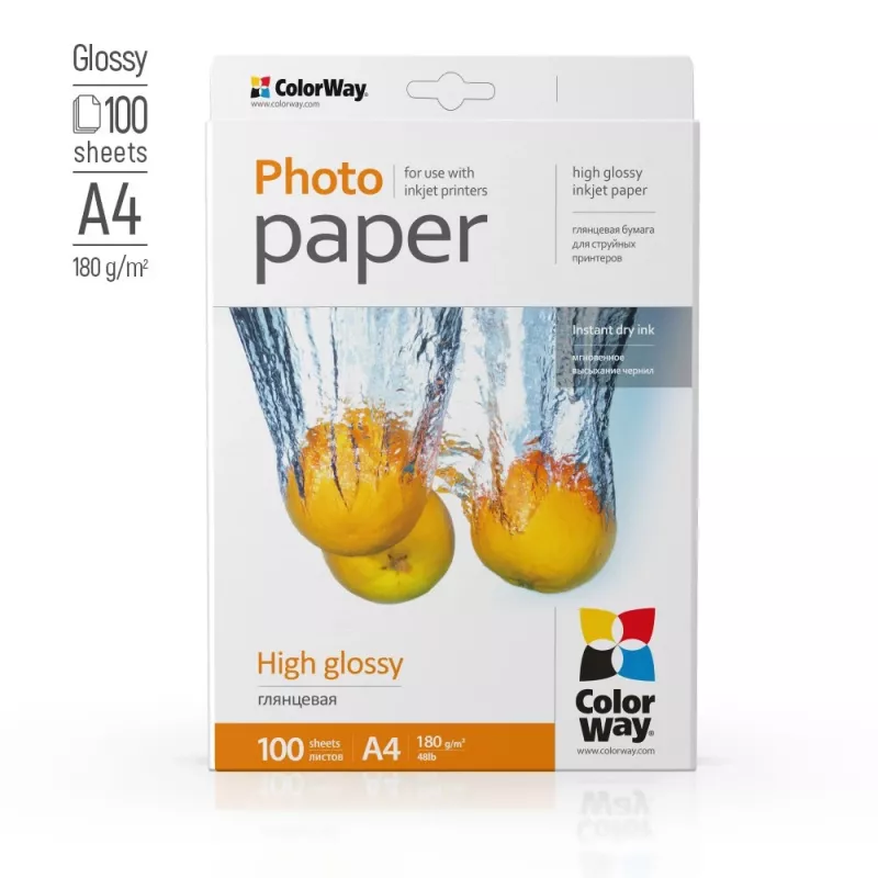 Carta fotografica ColorWay, 100 fogli | 180 g/m² | A4 | lucida
