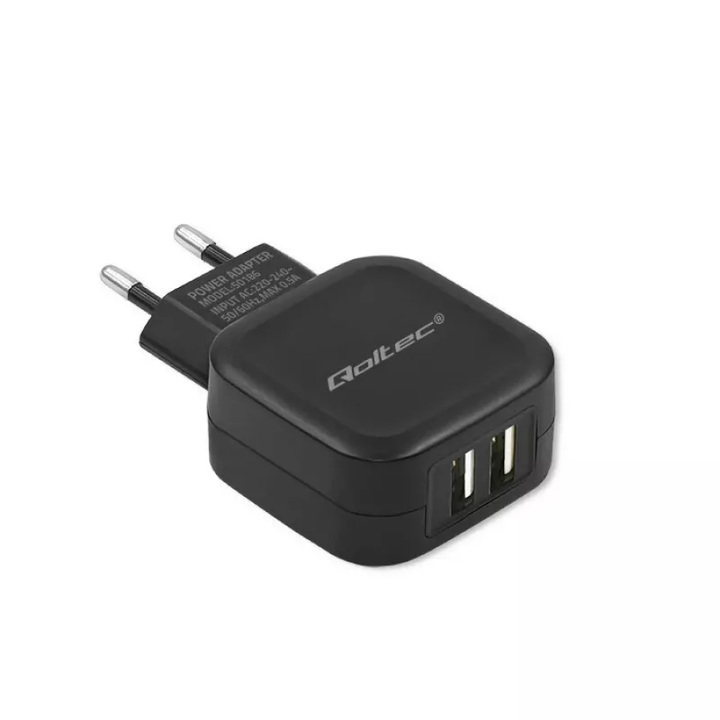 Caricatore da interno AC QOLTEC 50186 per smartphone e tablet, 5 V 3.4 A, 17 W, 2× USB, nero
