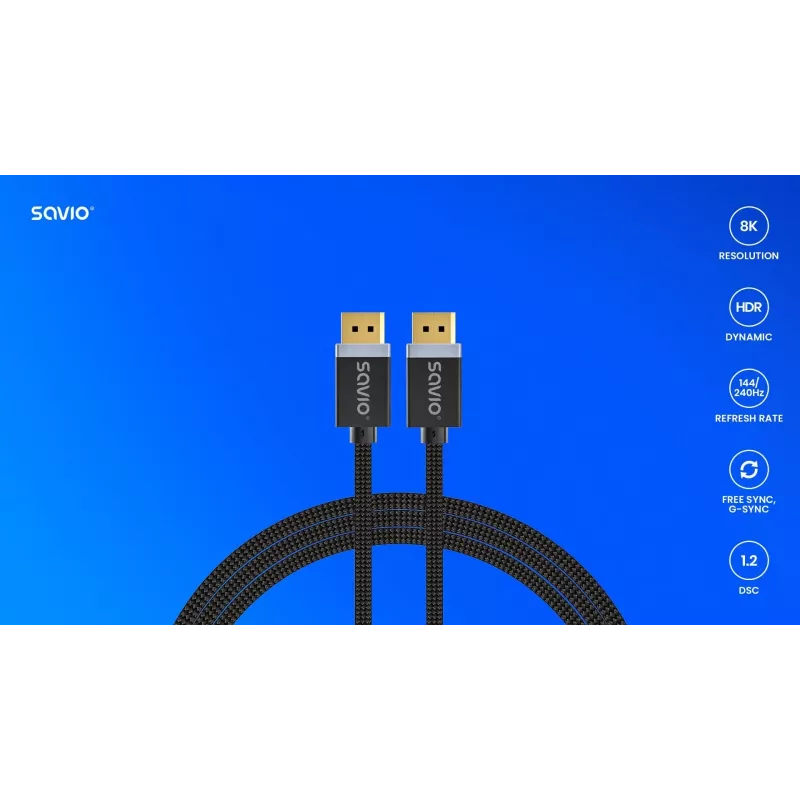 Cavo DisplayPort SAVIO CL-166 2 m nero – DisplayPort 1.4, connettore maschio-maschio, contatti dorati