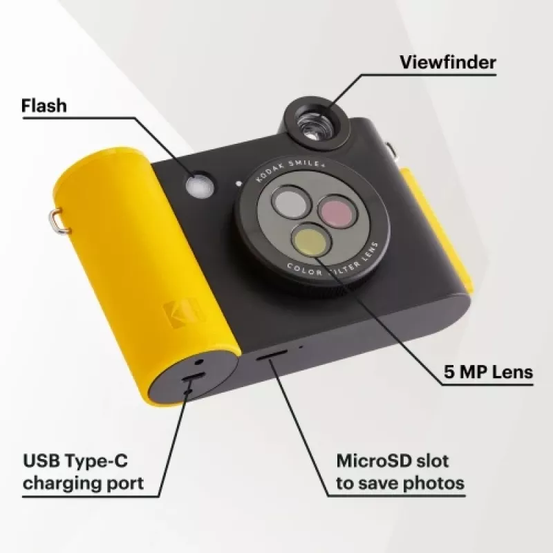 Fotocamera istantanea Kodak SMILE+ 2x3 nero — fotocamera istantanea portatile con stampe 2×3