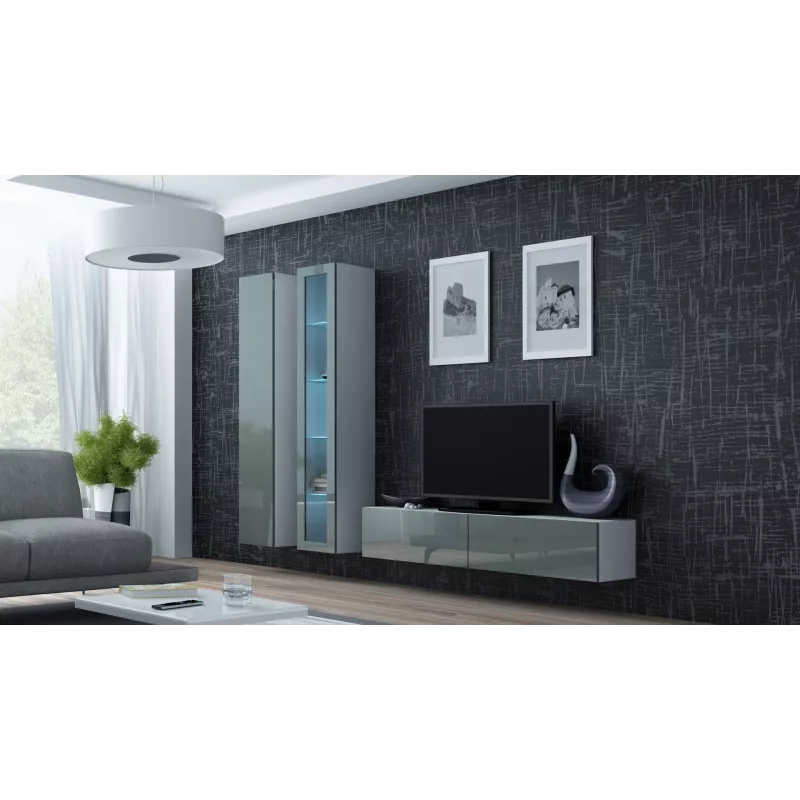 Vetrina Cama VIGO '180' 180/40/30 bianco/grigio lucido