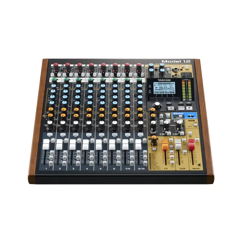 Tascam Model 12 mixer a 10 canali con registratore a 12 tracce, 20–20000 Hz, nero/legno