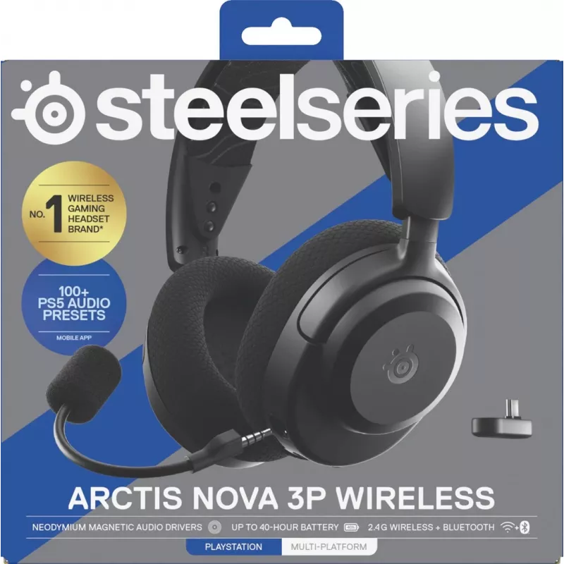 SteelSeries Arctis Nova 3P Wireless cuffie gaming wireless, Bluetooth/2,4 GHz, nere