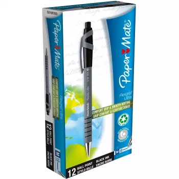 Paper Mate Flexgrip Ultra - clip - penna a sfera retrattile con clip - nero - 12 pezzi - media