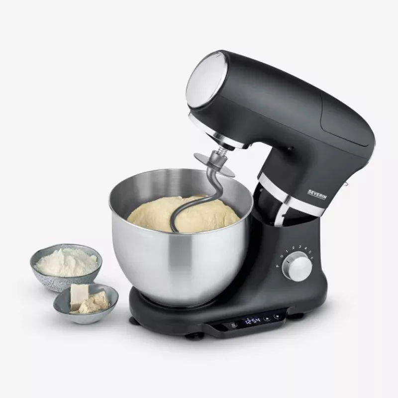 Robot da cucina Severin KM 3898 1000 W 5,5 L nero acciaio spazzolato argento