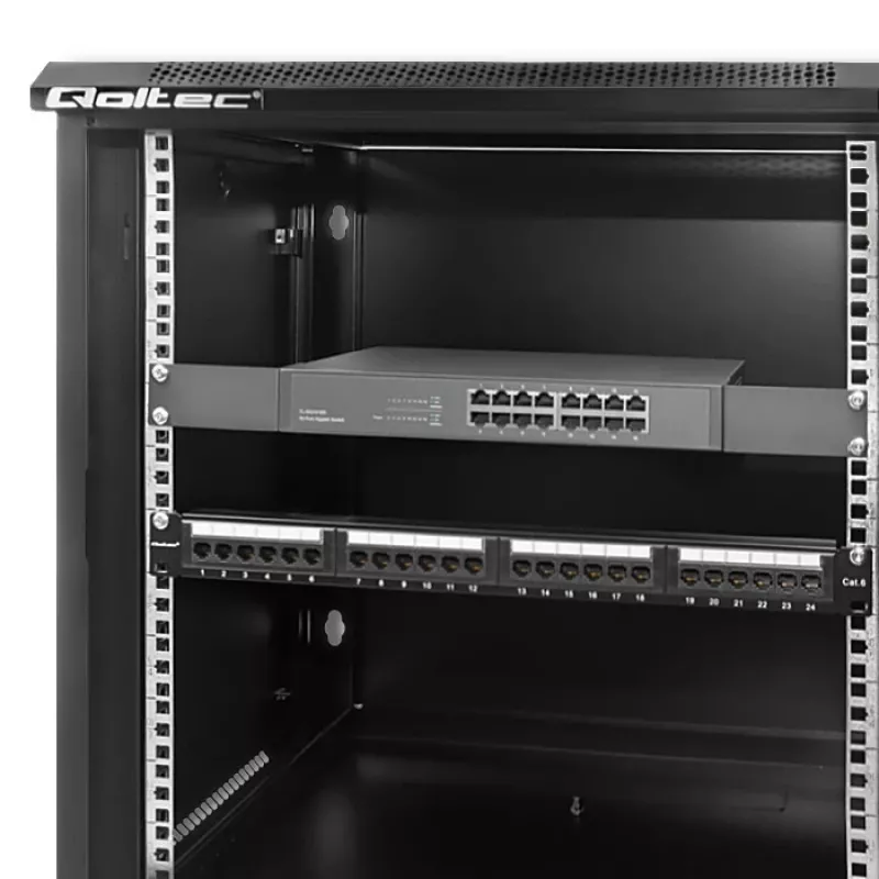 Qoltec 54488 Armadio rack da parete da 19 pollici, 12U, 600 x 635 x 450 mm, porta forata