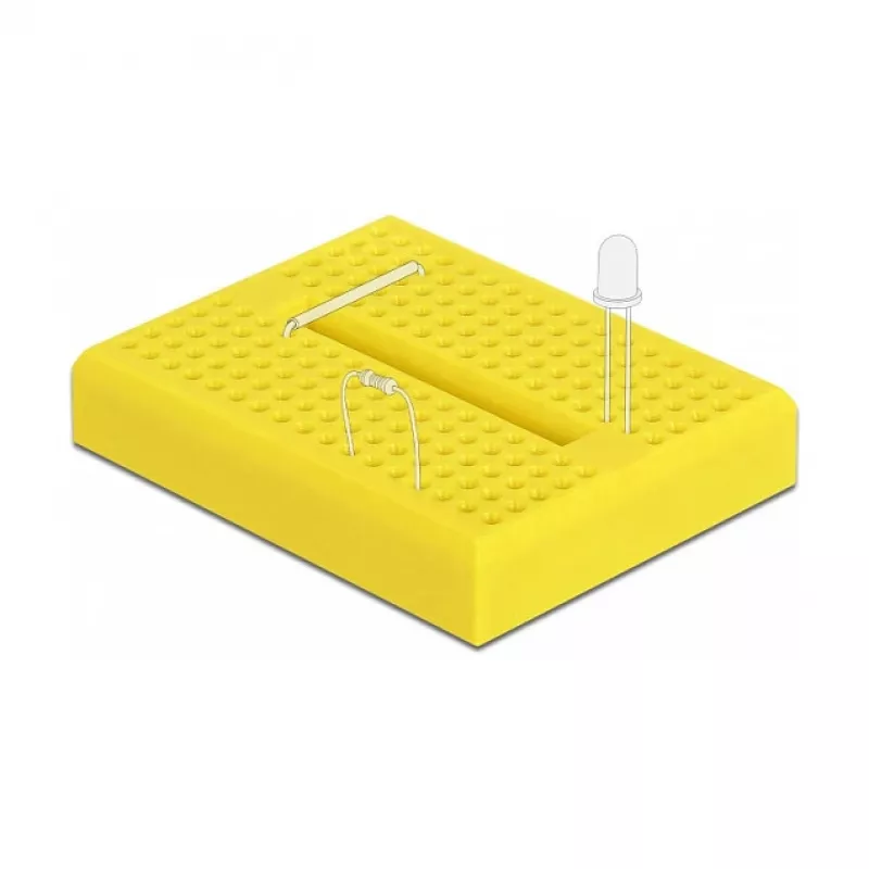 Breadboard DELOCK 18320 — scheda di prototipazione in plastica, giallo, 36×46×10 mm