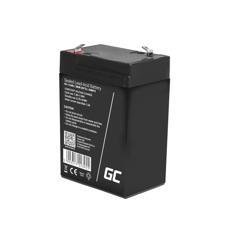 Batteria per UPS Green Cell AGM15, 6 V, 4 Ah, batteria piombo-acido sigillata (VRLA), nero, 680 g