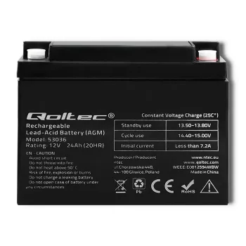 Batteria AGM Qoltec 53036 | 12V | 24Ah | max 360A