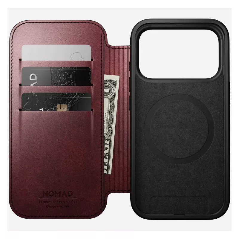 Custodia per smartphone Nomad Modern Leather Folio per Apple iPhone 17 Pro, 6,3 pollici (16 cm), pelle bordeaux