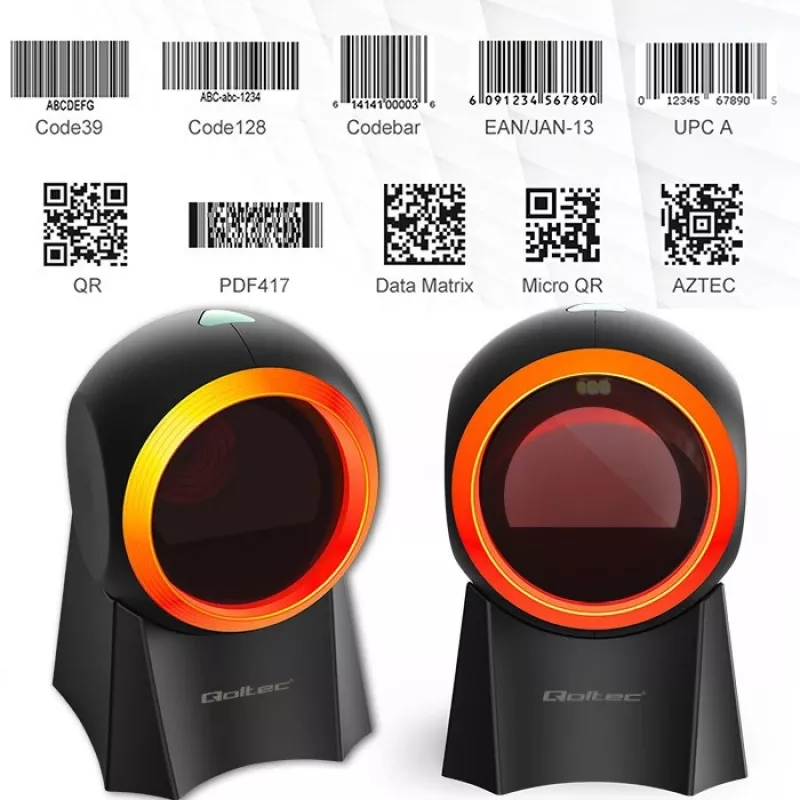 Qoltec 50857 lettore di codici a barre da tavolo cablato, 1D/2D, QR, USB, cavo da 1,75 m