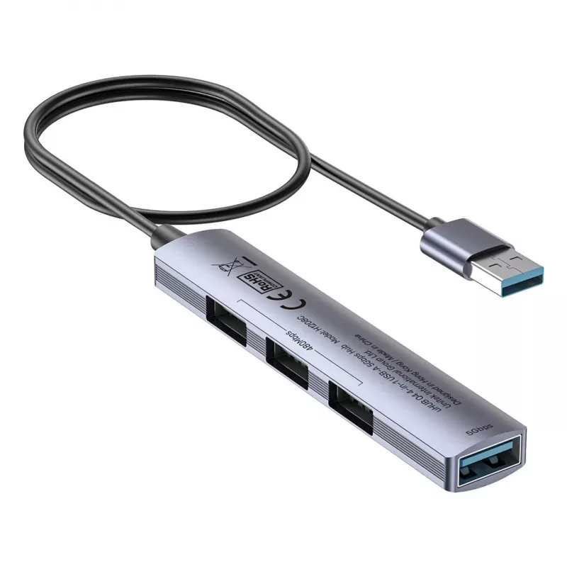 Hub USB Unitek H1208CGY01 — 4 porte USB 3.0 (5 Gbit/s), retrocompatibile con USB 2.0, alluminio