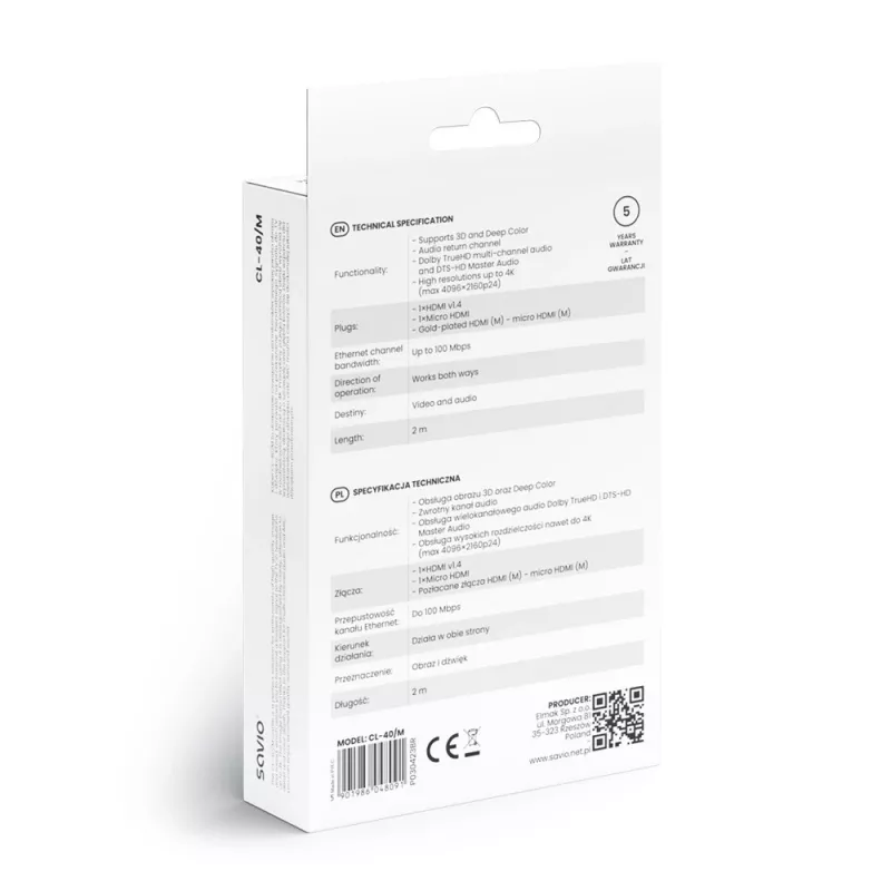 Cavo Savio CL-40/M HDMI (M) - micro HDMI (M) con Ethernet, 2 m, nero