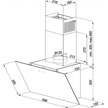 Cappa aspirante a parete MAAN Vertical Glass 60 nero, vetro/acciaio inox, 595 mm, 135–320 m³/h, comando elettronico