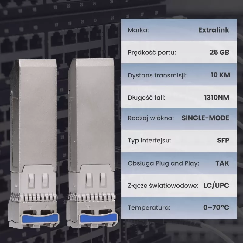 Extralink SFP28 25G 2-Pack | modulo SFP28 | 25Gbit/s, LC/UPC duplex, 1310nm, 10km, monomodale, DOM modulo ricetrasmettitore di rete