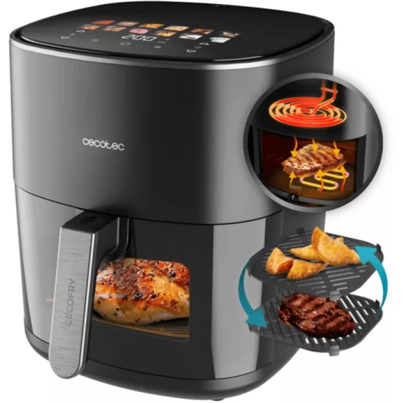 Friggitrice ad aria Cecotec Cecofry&Grill Duoheat 6500, 6,5 L, 2200 W, touch-LCD, nero