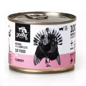 Cibo umido per gatti 3coty 04 tacchino 180 g — paté per gatti adulti, monoproteico, alimento completo