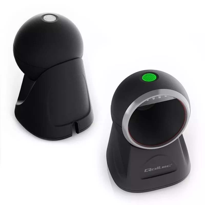 Lettore di codici a barre da tavolo Qoltec per codici 1D e 2D, scanner QR, nero