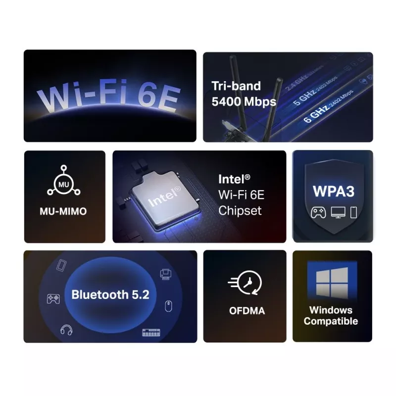 Mercusys AXE5400 Wi-Fi 6E Bluetooth 5.2 adattatore PCIe