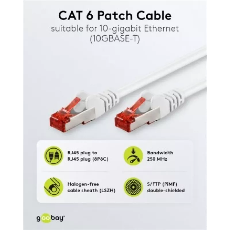Wentronic Goobay cavo patch CAT 6, S/FTP (PiMF), bianco, 3 m – LSZH senza alogeni, rame (93507)