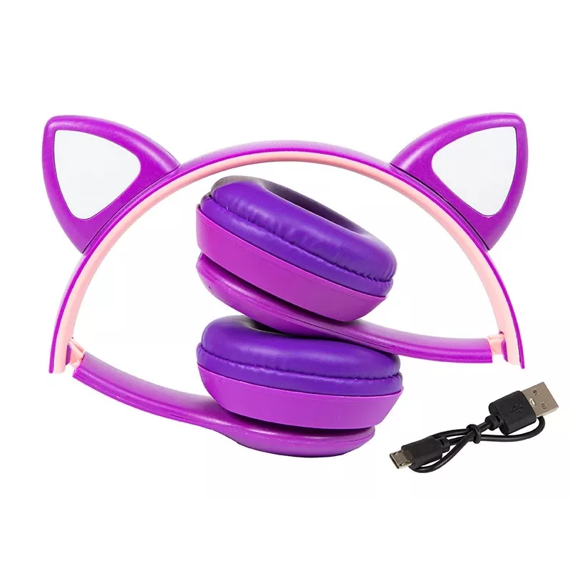 Cuffie wireless Bluetooth 5.0 LED per bambini orecchie viola