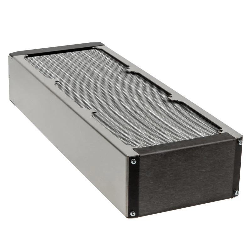 Radiatore Aqua-Computer airplex radical 4/360 — alluminio/rame/acciaio inox, 400×140×73 mm