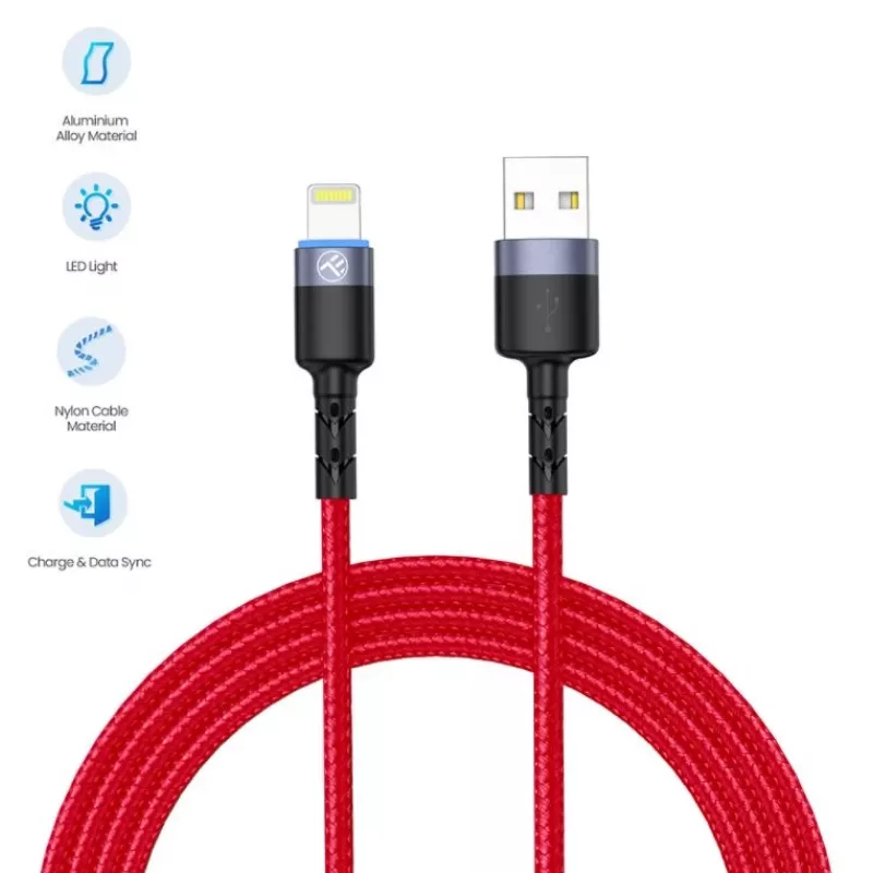 Cavo dati USB a Lightning Tellur, 3A, 1,2 m, indicatore LED, rosso