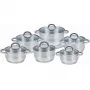 Set di pentole Maestro MR-2120-12 — collezione da 12 pezzi in acciaio inox con rivestimento antiaderente, adatto all'induzione, include 6 pentole (16–24 cm) e coperchi in vetro