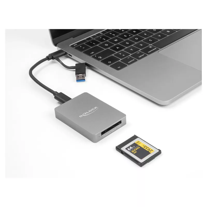 Lettore di schede DeLOCK USB Type-C CFexpress XQD alluminio grigio 10000 Mbit/s