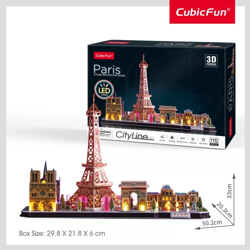 Puzzle 3D CubicFun City Line Paris LED 115 pz.