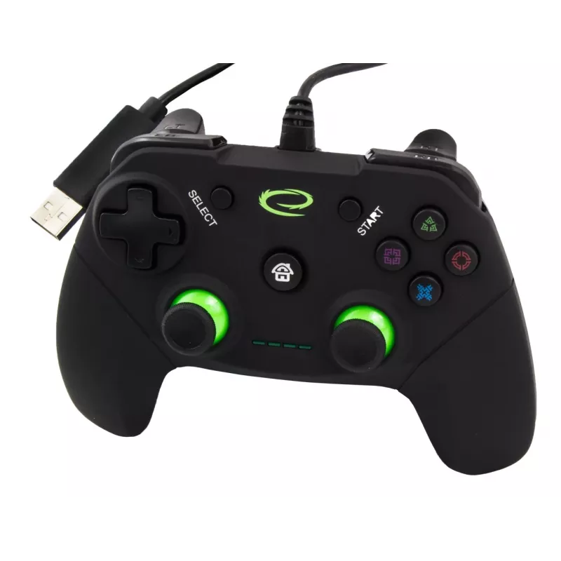 Esperanza EGG110K Vanquisher gamepad USB cablato per PC/PS3, con vibrazione, 12 pulsanti, 2 stick analogici, nero/verde