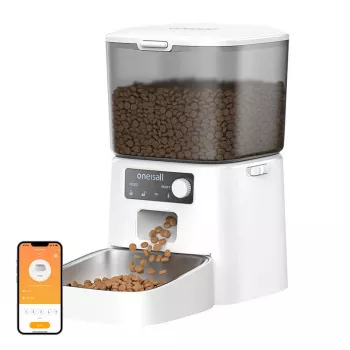 Distributore automatico di cibo Oneisall PFD001 Pro bianco — capacità 4L, alimentazione programmabile
