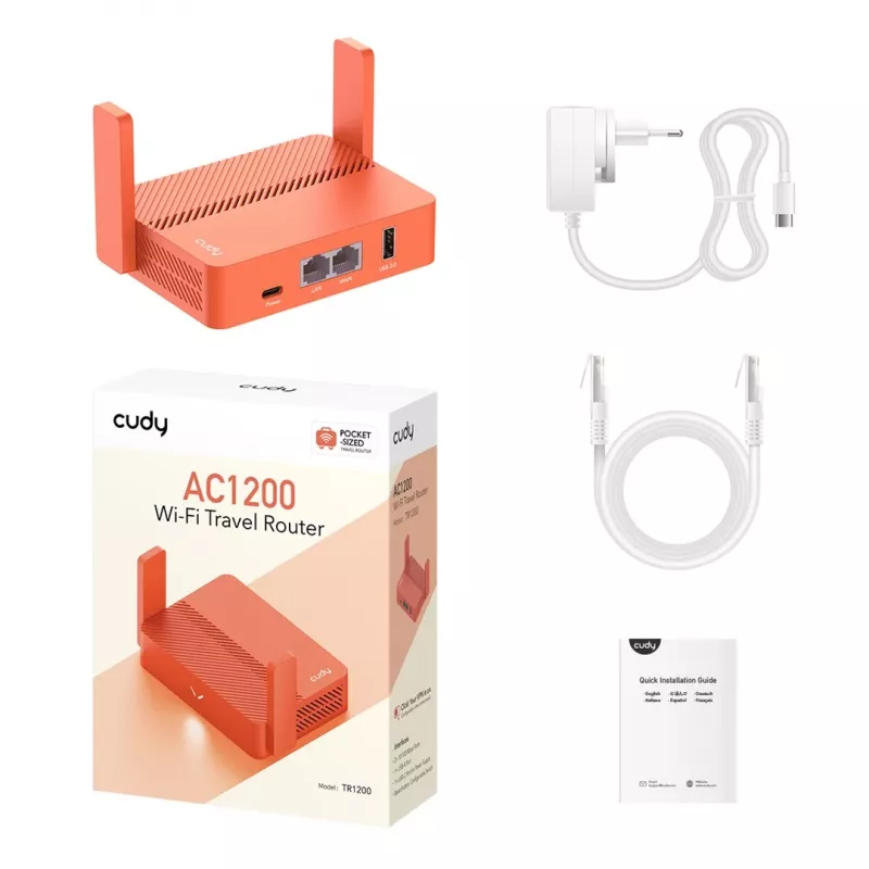 Router portatile Cudy AC1200 (TR1200) – arancione, alimentazione a rete, 1x RJ-45 LAN/WAN, USB 2.0