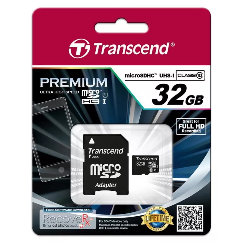 MEMORY MICRO SDHC 32GB CON ADATTATORE/CLASS10 TS32GUSDU1 TRANSCEND