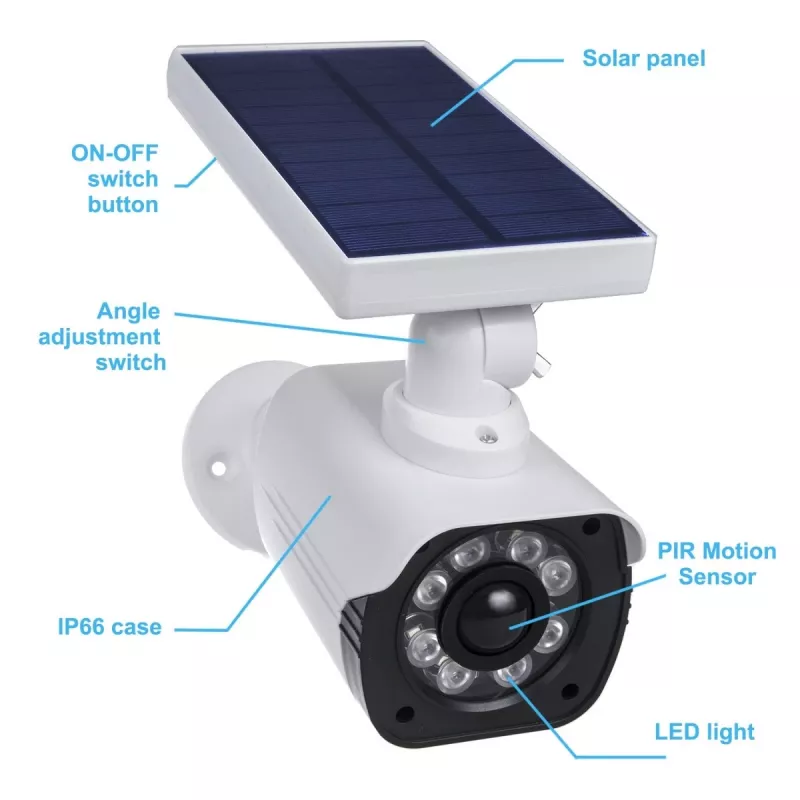 Telecamera di sorveglianza finta con pannello solare e luce LED SOL1800S CEE