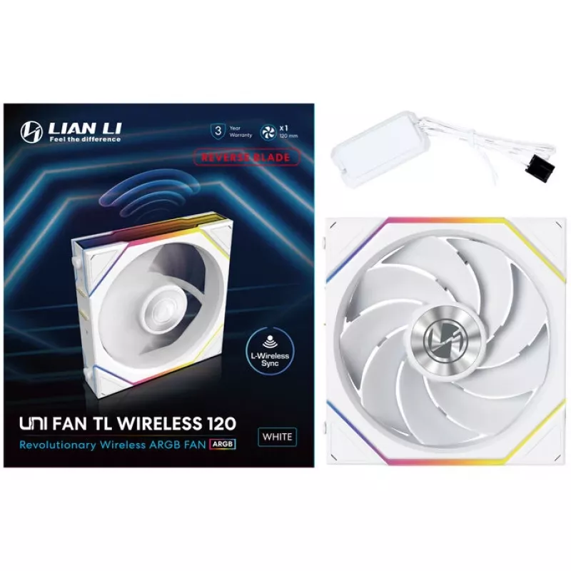Lian Li UNI FAN TL Wireless 12RTL1W1W ventola per case, ARGB, PWM, Reverse Blade, 120 mm, bianco