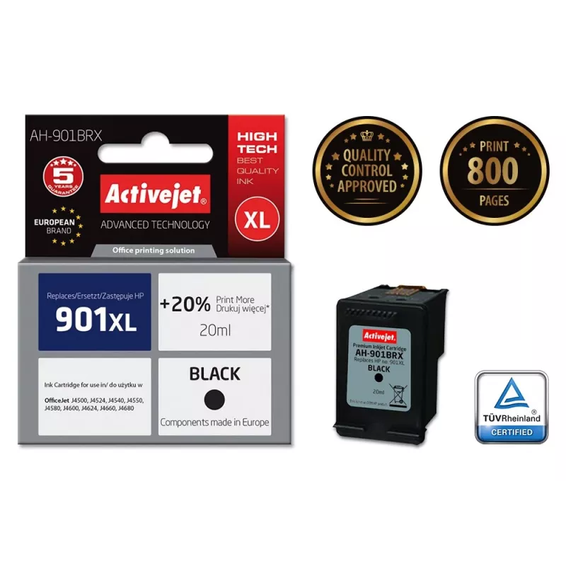 Activejet AH-901BRX inchiostro (sostituto per HP 901XL CC654AE; Premium; 20 ml; nero)