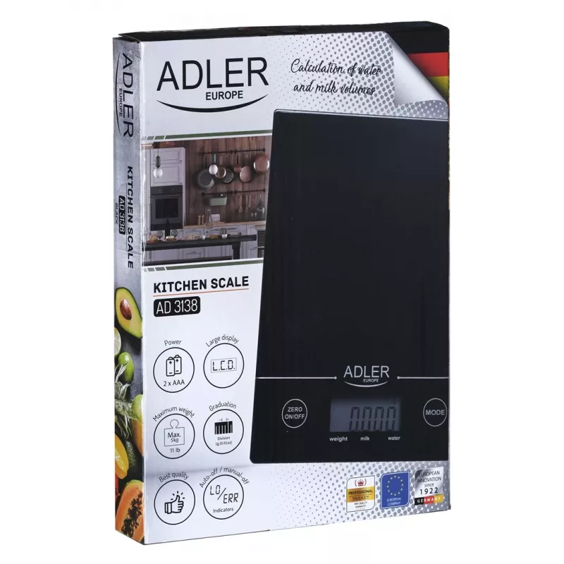 Adler AD 3138 b bilancia da cucina meccanica nera piano rettangolare