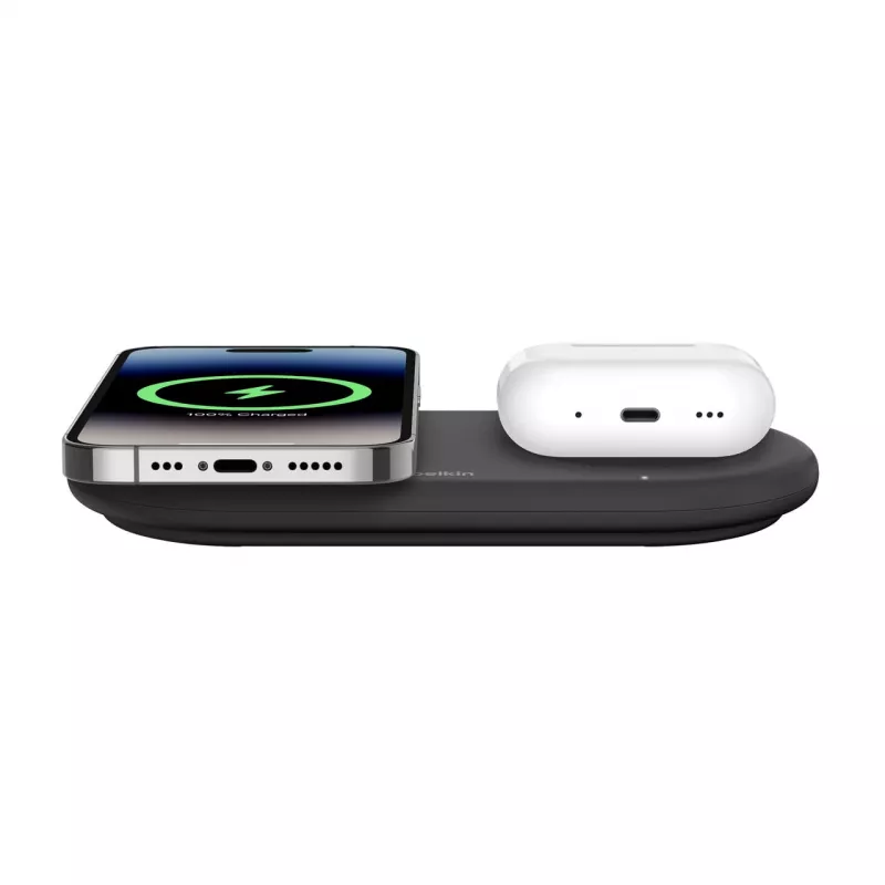 Belkin WIZ021VFBK – stazione di ricarica wireless 2-in-1 con tecnologia Qi2 15 W, nero