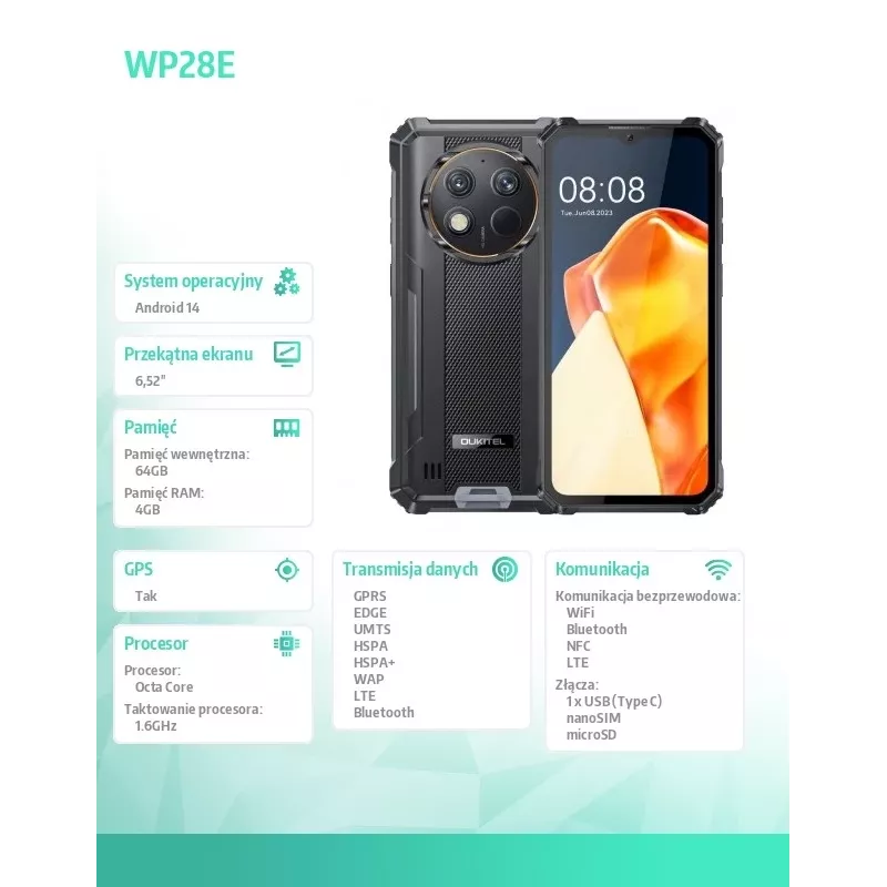 Oukitel WP28E 4/64 10600mAh DS smartphone. Nero senza caricabatterie