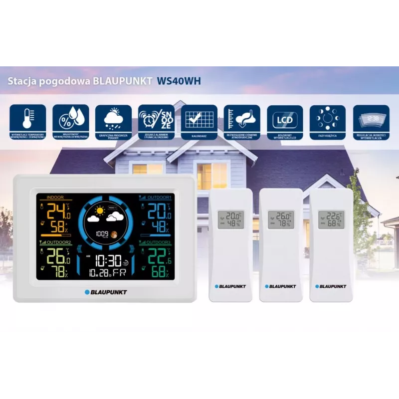 Stazione meteo wireless BLAUPUNKT WS40WH con monitor temperatura e umidità interna/esterna