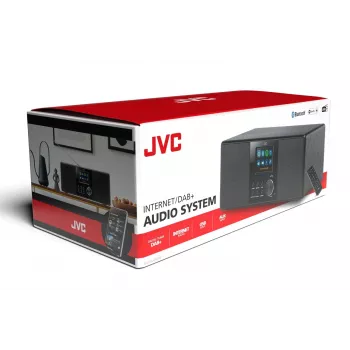 Radio internet JVC RA-E981B — streaming Wi‑Fi e Bluetooth, DAB+, FM, 2x5W, 40 stazioni memorizzabili, USB, AUX, display LCD