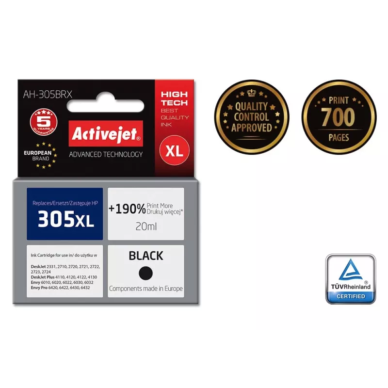 Activejet AH-305BRX inchiostro (sostituto per HP 305 XL 3YM62AE; Premium; 20 ml; nero)