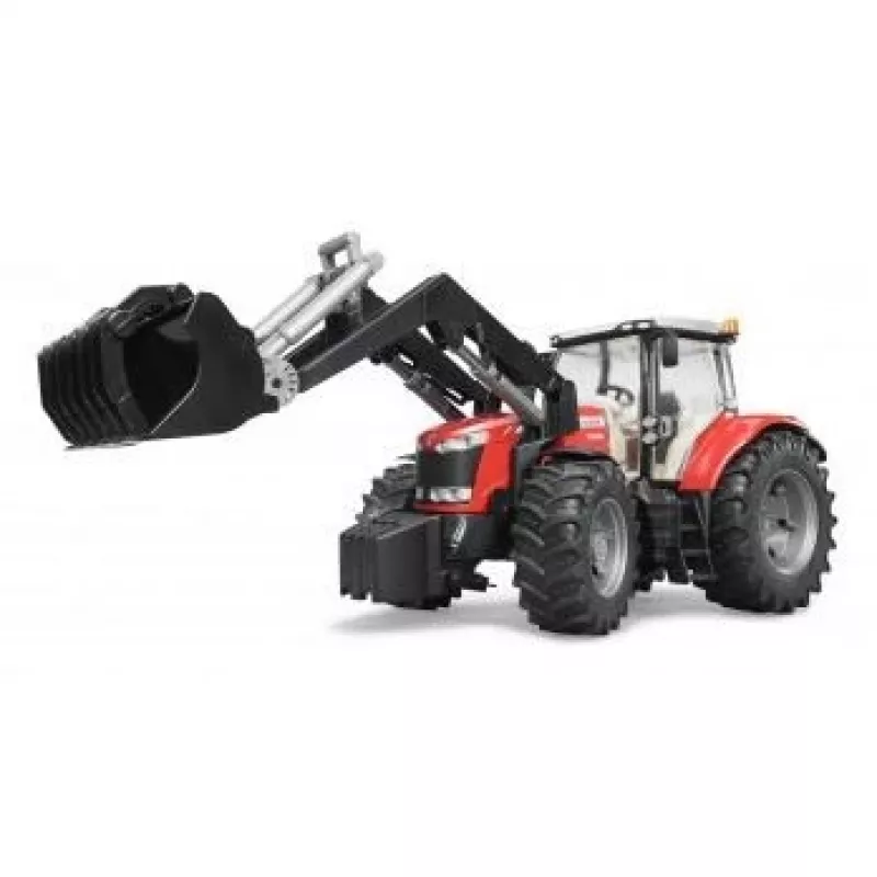 Trattore giocattolo BRUDER Massey Ferguson 7624 con caricatore frontale, rosso, per bambini da 3 anni