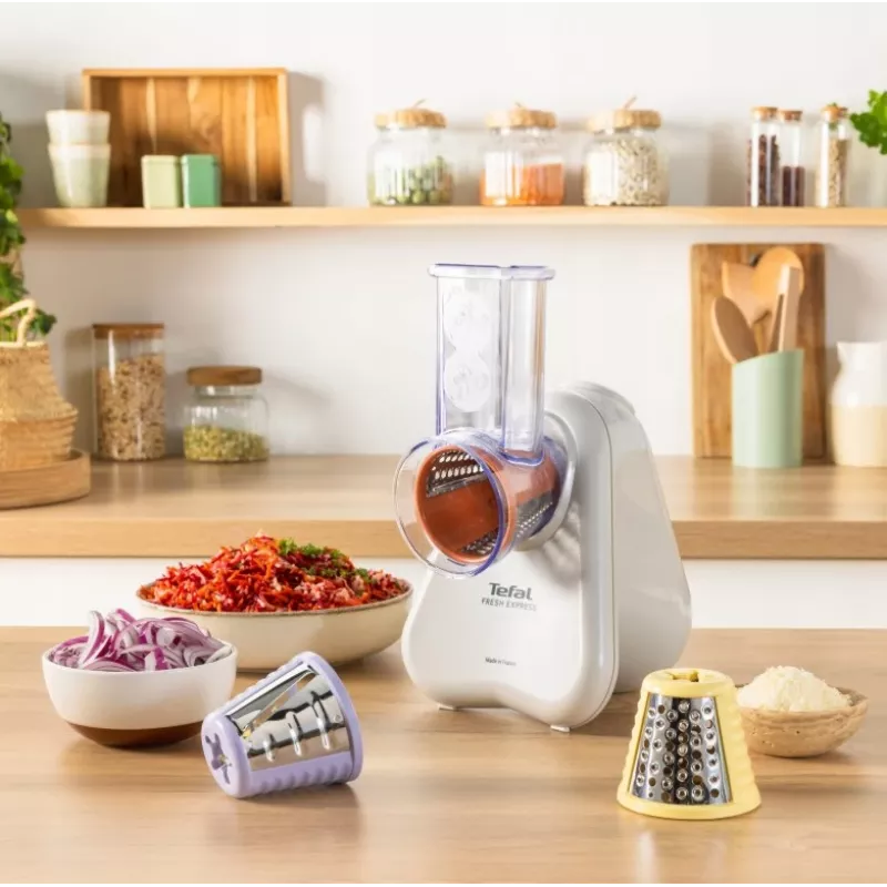 Affettatrice elettrica per verdure Tefal Fresh Express DN853BE0 — 150 W, 3 inserti intercambiabili, 1 velocità, crema
