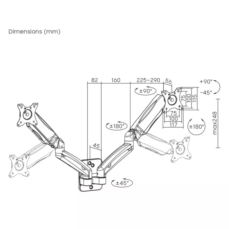 Maclean supporto a parete per due monitor, 17-32'', max 9 kg, molla meccanica, MC-988